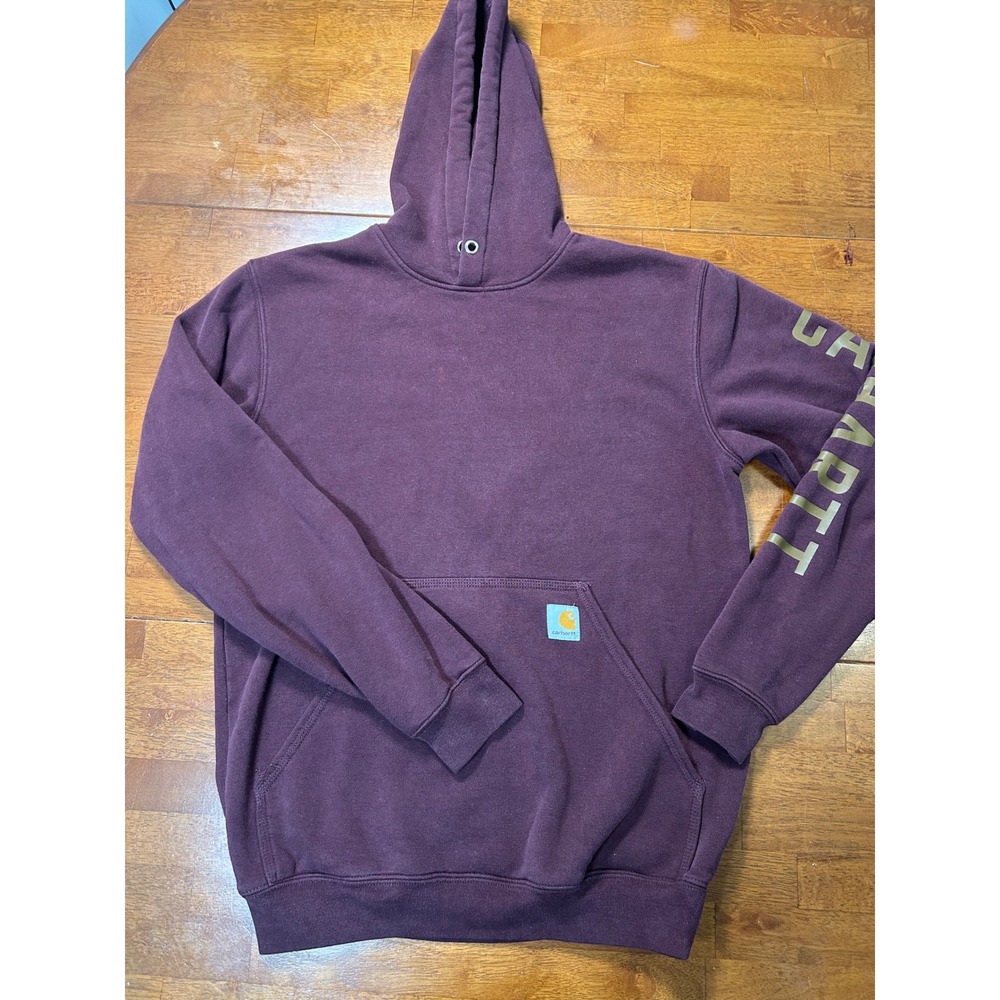 Carhartt Hoodie Mens Small Burgundy Loose Fit Pullover Sweatshirt